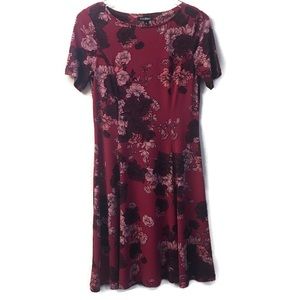 Roz & Ali Red Floral Dress Short Sleeve S